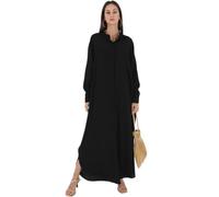 IBTOM CASTLE Womens Muslim Dress Ramadan Abaya Batwing Sleeve Henley Shirt Prayer Dress Kaftan Dubai Islamic Loose Maxi Dress, Black, One Size