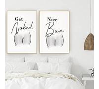 IBUKHSDGYIFH Bathroom Wall Decor Poster and Print Canvas Painting Nude Line Nice Butt Art Get Naked Bum Quote Fashion Picture Unframed-30x40cmx2