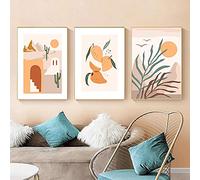 IBUKHSDGYIFH Boho Style Canvas Painting Mid Century Abstract Line Print Poster Terracotta Plants Wall Art Pictures Bedroom Living room Decor Unframed-40x50cmx3