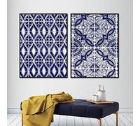 IBUKHSDGYIFH Canvas Painting Moroccan Wall Art Pictures Blue Arabic Pattern Tiles Posters and Prints Portugal Artwork Decoration Home Decor Unframed-40x50cmx2