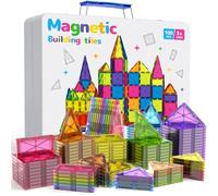 iburge 100 Pcs Large Magnetic Building Blocks with Metal Box, 7.5 cm Magnetic Tiles STEM Magnet Toy for Toddlers Montessori toy for Ages 3, 4, 5, 6, 7, 8 for Boys and Girls