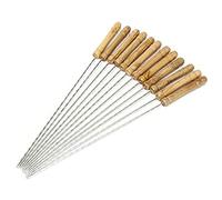 IBuyi 12 PCS BBQ Kebab Skewers - Wooden Handle Stainless Steel Metal Skewers - 30 cm Reusable Twisted Metal Kabab Sticks for Barbecue & Cooking (Type 1)