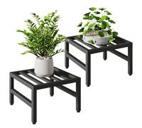 IBUYKE 2 Pack Metal Plant Stand Indoor, 30cm Heavy Duty Small Flower Pot Stand, Modern Square Plant Flower Shelf for Living Room Patio Balcony Garden, Black TMJ075B-2