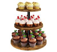 IBUYKE 3 Tier Cupcake Stand,Wood Durable Cupcake Tower,Round Serving Display Stand,Dessert Table Display Tree Tower for Birthday,Home Party, Wedding, Baby Shower,Rustic Brown TLJ017H