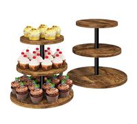 IBUYKE 3 Tier Cupcake Stand,Wood Durable Cupcake Tower,Round Serving Display Stand,Dessert Table Display Tree Tower for Birthday,Home Party, Wedding, Baby Shower,Rustic Brown TLJ017H-2