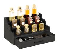 IBUYKE 3 Tier Perfume Stand with Drawer,Tiered Display Riser Stand | Perfume and Cologne Organizer Stand,Wood Display Holder for Figure,Collection,Makeup Organizers,Black TLJ034B