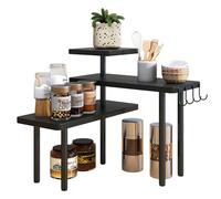 IBUYKE 3-Tier Spice Racks,Kitchen Corner Shelf,Black TLJ023B | Rotating Adjustable Kitchen Countertop Organizer Bathroom Counter Organizer 4 Side Hooks Coffee Bar Cabinet Desk