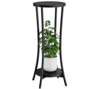IBUYKE 30 Inch Tall Plant Stand Indoor, 2 Tier Wood Corner Plant Stand, Modern Round Plant Shelf Flower Pot Holder for Living Room Patio Balcony Garden, Black TMJ074B