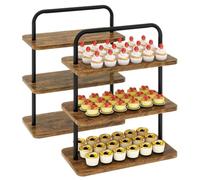 IBUYKE Cake Stand,Wood 3 Tier Cupcake-Stand Tower,Set of 2,Cupcake Stand for 50 Cupcakes,Cupcake Display Stand for Party, Christmas, Wedding, Baby Shower, Rustic Brown TLJ013H-2