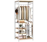 IBUYKE Coat Rack,Coat Stand on Wheels with 6 Hooks,Natural TMJ089R | Freestanding Hall Tree Garment Rack,Industrial Clothes Stand for Entryway,Hallway,Bedroom,163.5 x 40 x 60 cm