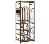 IBUYKE Coat Rack,Coat Stand on Wheels with 6 Hooks,Rustic Brown TMJ089H | Freestanding Hall Tree Garment Rack,Industrial Clothes Stand for Entryway,Hallway,Bedroom,163.5 x 40 x 60 cm