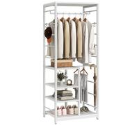 IBUYKE Coat Rack,Coat Stand on Wheels with 6 Hooks,White TMJ089W | Freestanding Hall Tree Garment Rack,Industrial Clothes Stand for Entryway,Hallway,Bedroom,163.5 x 40 x 60 cm