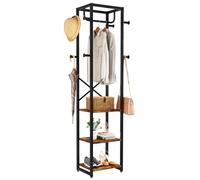 IBUYKE Coat Rack,Coat Stand with 3 Shelves and 8 Hooks,Brown TMJ088H | Metal Frame,Freestanding Clothes Stand for Entryway, Hallway, Bedroom, Office, Balcony, 180 x 40 x 30 cm
