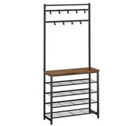IBUYKE Coat Stand with Shoe Storage, 188cm Coat Rack with Shoe Rack, 5 Tier Shoe Storage Organizer with 9 Movable Hooks for Entryway Hallway Foyer Mudroom Bedroom, Rustic Brown and Black TXJ007H