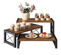 IBUYKE Cupcake Display Stand, Set of 3,Large Wood Risers Display Stands,Dessert Stand for Party,Tiered Serving Stand for Decor, Doll,Food,Perfume,Rustic Brown TLJ019H