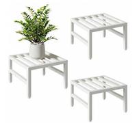 IBUYKE Metal Plant Pot Stand Indoor Outdoor, 3 Pack, White TMJ075W-3 | Heavy Duty, 30cm Square Flower Stand, Small Plant Flower Shelf for Living Room Patio Balcony Garden, Adjustable Feet