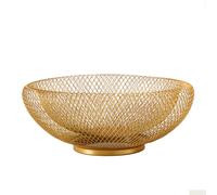 IBWell Metal Wire Woven Fruit Storage Bowl Basket for Kitchen, Large Black Mesh Fruit Stand, for Apple, Pineapple, Banana, Orange, Lemon, Pear, Strawberry, Watermelon (Gold, Small)