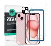 Ibywind 2 Pack Screen Protector Compatible with Apple iPhone 15 5G 6.1",9H Hardness Tempered Glass,With 1Pc Camera Lens Protector,1Pc Back Carbon Fiber Film,Easy to Install