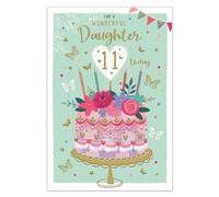 IC&G 11th Birthday Card for a Special Daughter, Cake, Flowers & Butterflies
