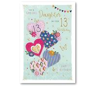 IC&G 13th Birthday Card for Daughter - Love Heart Balloons, Butterfly and Flowers - Embossed Foil Finish - Pretty Birthday Greeting Card for a Special Daughter - For Her