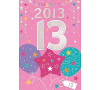 IC&G 13th Birthday Card for Girls - Born in 2013 - Age 13 Balloons & Stars Design - Premium Embossed Foil Finish - 'Year You Were Born' Greeting Card with Envelope