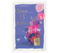 IC&G 13th Birthday Card for Niece - Floral Presents & Butterflies Design - Embossed Foil Finish - Age 13 Birthday Greeting Card for a Wonderful Niece - For Girls