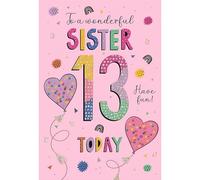 IC&G 13th Birthday Card for Sister - Vibrant Design - Embossed Foil Finish - Age 13 Birthday Greeting Card for a Wonderful Sister - For Girls