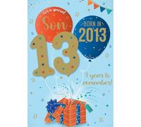 IC&G 13th Birthday Card for Son - Born in 2013 - Age 13 Present, Balloons & Stars Design - Fun Facts Inside - 'Year You Were Born' Greeting Card with Envelope