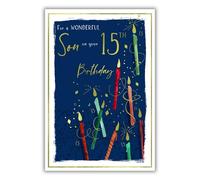 IC&G 15th Birthday Card for Son - Stylish Candle Design - Embossed Foil Finish - Age 15 Birthday Greeting Card for a Wonderful Son - For Boys