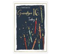 IC&G 16th Birthday Card for Grandson - Age 16 Fun Candles Design - Embossed Foil Finish - Premium Greeting Card with Envelope