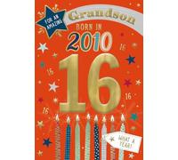 IC&G 16th Birthday Card for Grandson, Born in 2010, Nostalgic Memories | Illustrated Inner with Year You Were Born Facts, Candles & Stars Design, Made in the UK