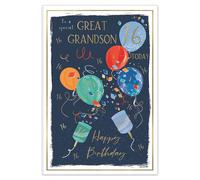 IC&G 16th Birthday Card for Great Grandson - Fun Balloons & Party Design - Embossed Foil Finish - Premium Greeting Card with Envelope - Eco-Friendly & Recyclable