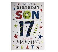IC&G 17th Birthday Card for Son - Age 17 Star Design - Embossed Foil Finish - Premium Greeting Card with Envelope