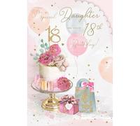 IC&G 18th Birthday Card for Daughter - Floral Cake and Present Design - Embossed Foil and Flitter Finish - Elegant Age 18 Birthday Greeting Card for a Special Daughter - For Her