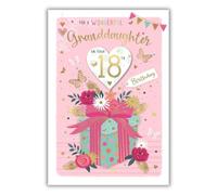 IC&G 18th Birthday Card for Granddaughter - Floral Present and Butterfly Design - Embossed Foil Finish - Age 18 Birthday Greeting Card for a Wonderful Granddaughter - For Her
