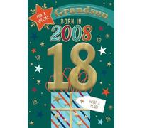 IC&G 18th Birthday Card for Grandson - Born in 2008 - Age 18 Presents & Stars Design - Premium Embossed Foil Finish - 'Year You Were Born' Greeting Card with Envelope