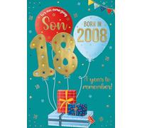 IC&G 18th Birthday Card for Son - Born in 2008 - Age 18 Presents, Balloons & Stars Design - Premium Embossed Foil Finish & Fold Out Fun Facts Inside - 'Year You Were Born' Greeting Card for Men