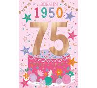 IC&G 75th Birthday Card - Born in 1950 - What a year! - Floral Cake & Stars Design - Women's Birthday Card