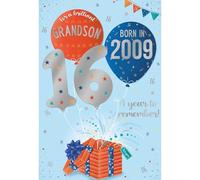 IC&G, International Cards & Gifts Greeting Card - Birthday - Grandson - Balloon and Stars - 16th Birthday - Born in 2009