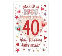 IC&G 2026 Ruby Anniversary Card - 40 Years Hearts & Stars Design - 'Married in 1986' - Premium Special 40th Anniversary Greeting Card with Envelope