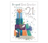 IC&G 21st Birthday Card for a Special Great Grandson - Celebration & Confetti Design with Embossed Foil Finish & Illustrated Insert Leaf, Eco-Friendly & Made in the UK