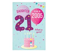 IC&G 21st Birthday Card for Daughter, Born in 2005, Cake & Balloons | Fun Facts Inside, 'Year You Were Born' Design, Illustrated Inner, Made in the UK