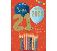 IC&G 21st Birthday Card for Son, Born in 2005, Nostalgic Memories | Illustrated Inner with Year You Were Born Facts, Balloons & Candles Design, Made in the UK