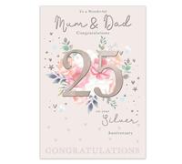 IC&G 25th Anniversary Card for Wonderful Mum & Dad, Silver Anniversary | Embossed Foil Finish, Illustrated Insert Leaf, Eco-Friendly, Made in the UK