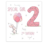 IC&G 2nd Birthday Card for a Special Girl - Cute Rabbit & Balloon Design with Embossed Foil Finish & Illustrated Inner, Eco-Friendly & Made in the UK