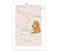 IC&G 2nd Birthday Card for Son - Age 2 Cute Barley Bear Party Design - Embossed Foil Finish - Milestone Premium Greeting Card with Envelope