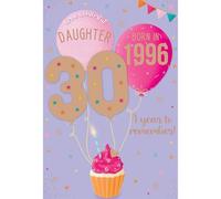 IC&G 30th Birthday Card for a Wonderful Daughter, Born in 1996 | Fun Facts Inside, Embossed Foil Finish, Illustrated Inner, Made in the UK