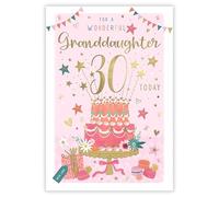 Granddaughter 30th Birthday Card - Age 30 - Wonderful Granddaughter - Special Finshes - Contemporary Girly Design - Cake and Stars - Made in the UK