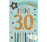 IC&G 30th Birthday Card for Son - Born in 1996 - Age 30 Stars & Candles Design - Premium Embossed Foil Finish - 'Year You Were Born' Greeting Card with Envelope