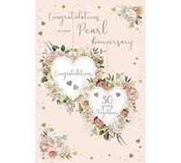 IC&G 30th Milestone Pearl Anniversary Card - 30 Years - Floral Hearts with Silver and Copper Foil Finish - Eco-Friendly